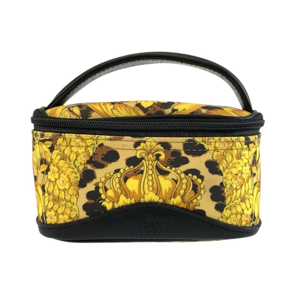 VERSACE Sunburst Leopard Print Yellow Black Gold Hardware Handbag Pouch Vanit...